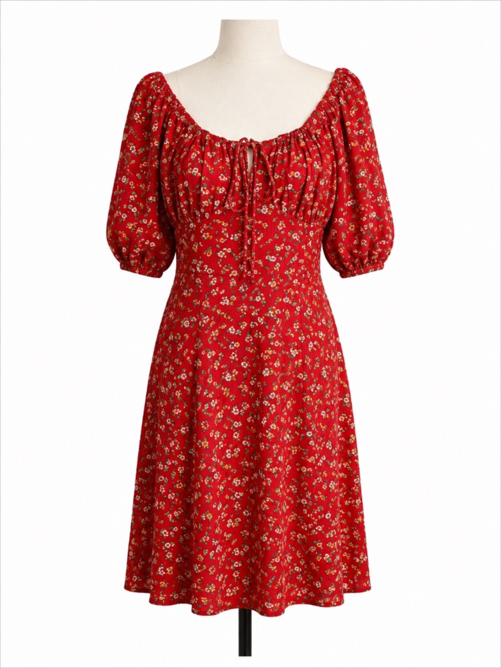 Love + Harmony Red Floral Puff Sleeve Mini Dress NWT Size Medium CottageCore